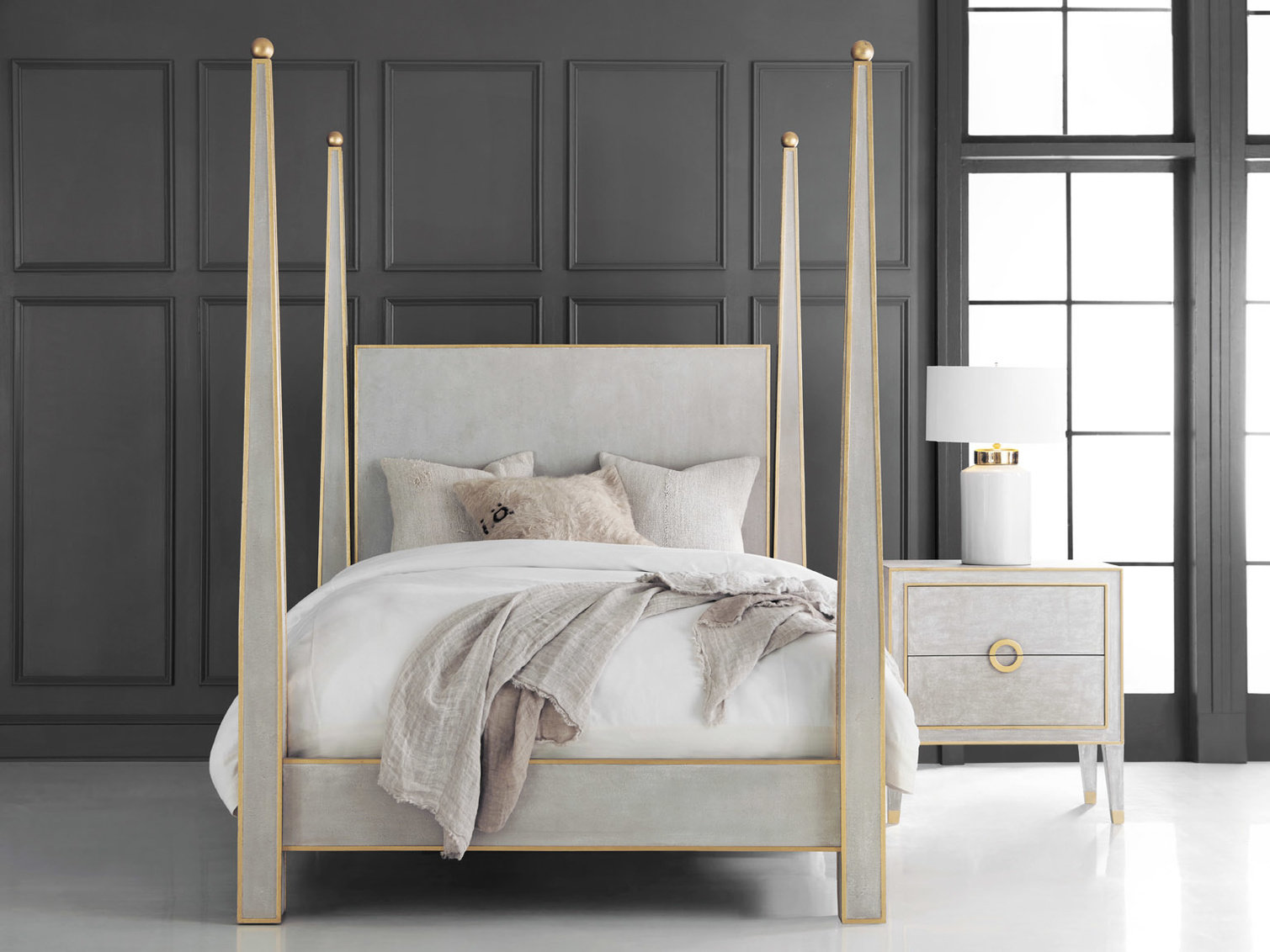 Modern History Home Gustavian Abstract Upholstered Four Poster Bed Wayfair